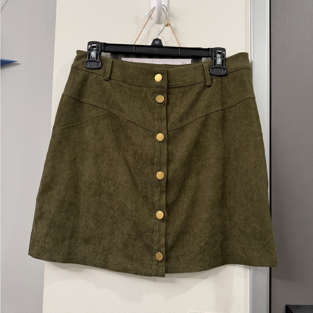 Olive Button-Front Skirt